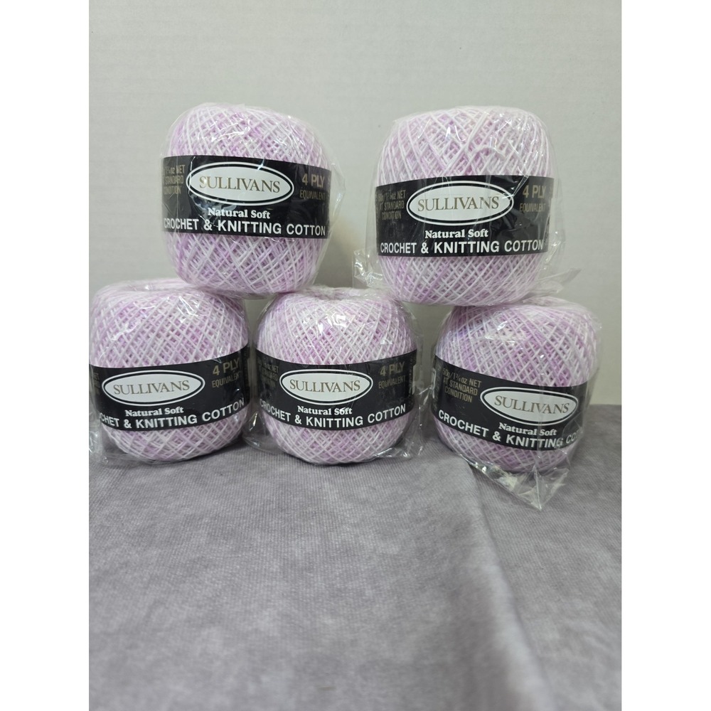 Bundle of  5 Sullivans Natural Soft 4 PLY Crochet Knitting Cotton Vari Lilac